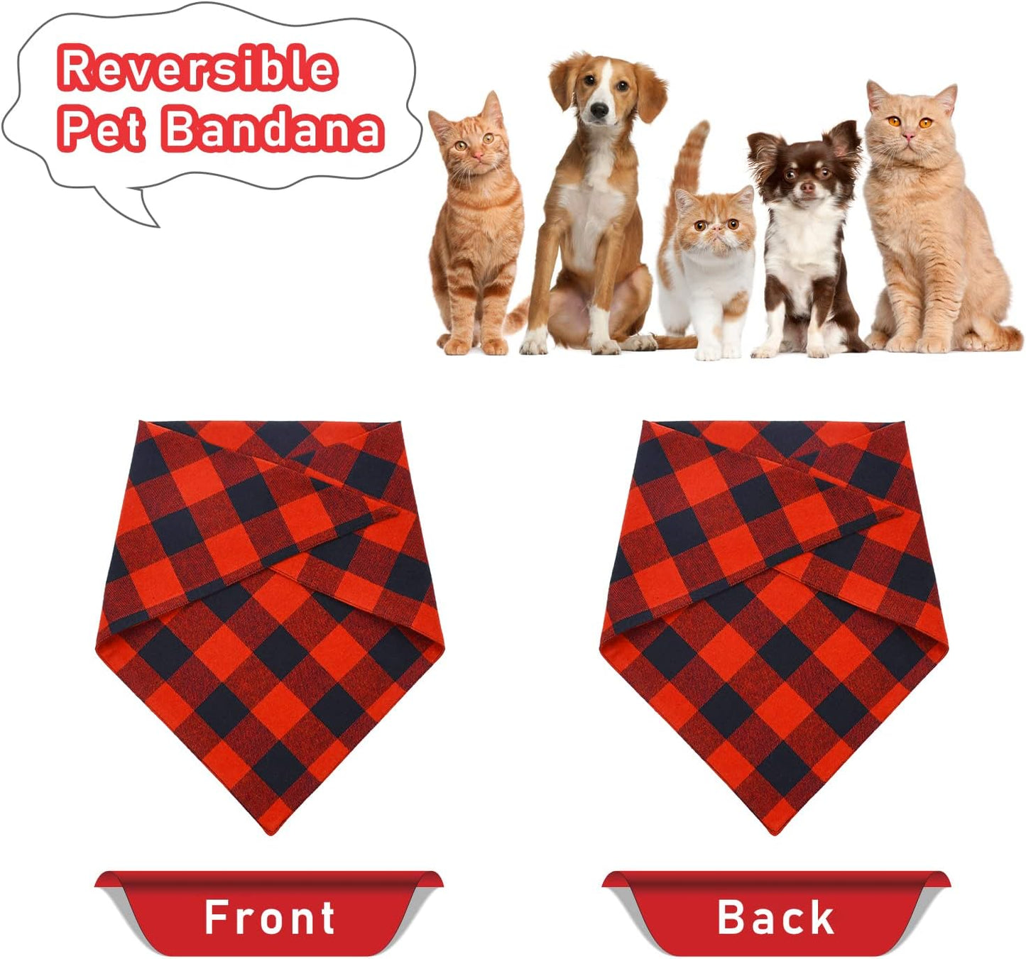 2 Pack Dog Bandanas Christmas Classic Buffalo Red Plaid Pet Scarf Triangle Bibs Kerchief Pet Costume Outfit Accessories for Small Large and Large Dogs Pets (Red + Red Plaid, Small)